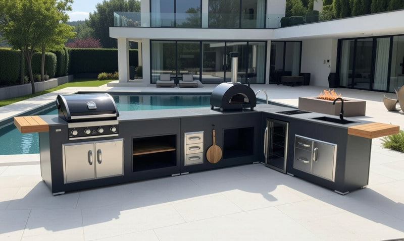 Grillandia Outdoor Kitchen Maxim 4 Burner, and Alpha Pizza Oven | 5Mx 3M