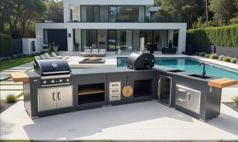Grillandia Outdoor Kitchen Maxim 4 Burner, and Alpha Pizza Oven | 5Mx 3M