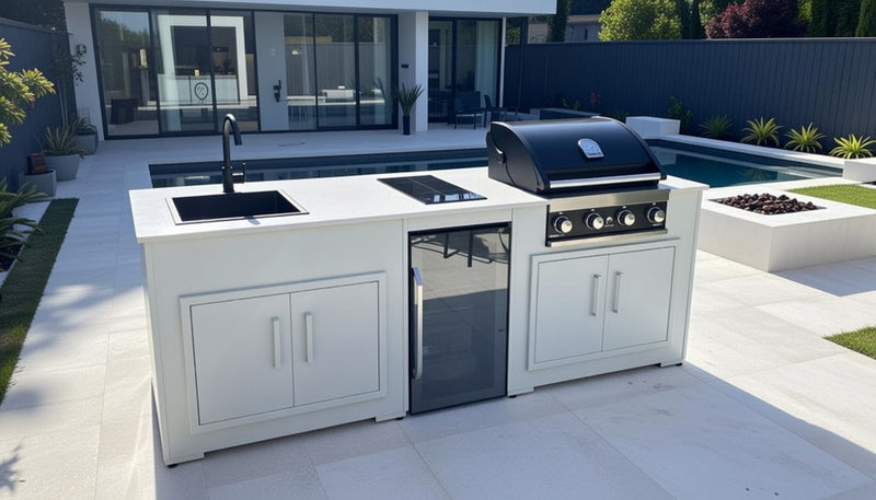 Grillandia Outdoor Kitchen Maxim 4 Burner, Hob, Fridge and Sink | White - 2.5M
