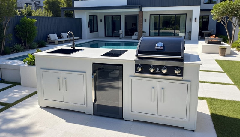 Grillandia Outdoor Kitchen Maxim 4 Burner, Hob, Fridge and Sink | White - 2.5M