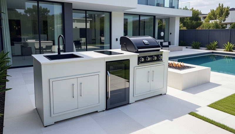 Grillandia Outdoor Kitchen Maxim 4 Burner, Hob, Fridge and Sink | White - 2.5M