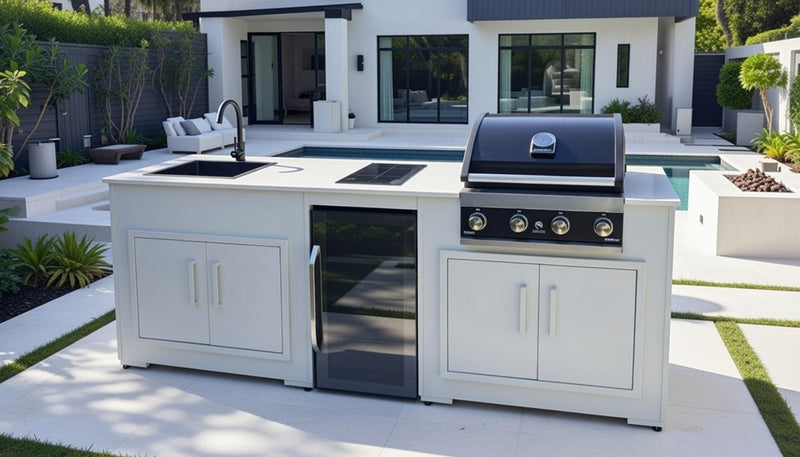 Grillandia Outdoor Kitchen Maxim 4 Burner, Hob, Fridge and Sink | White - 2.5M