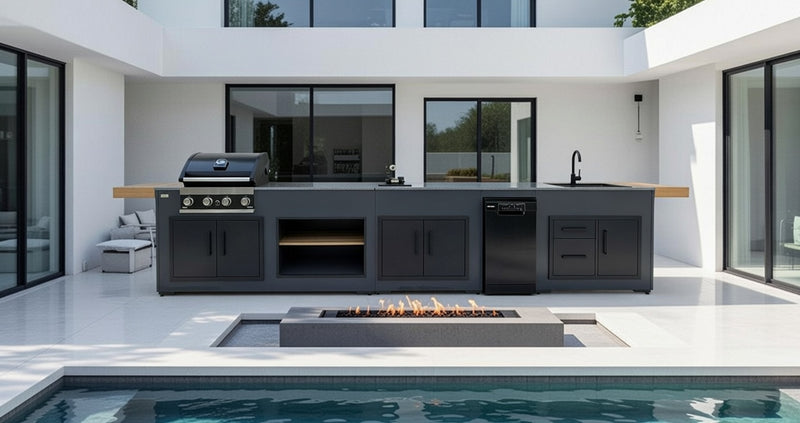 Grillandia Outdoor Kitchen GrandPro 4 Burner Gas BBQ, Fridge, and Sink | 4.4M