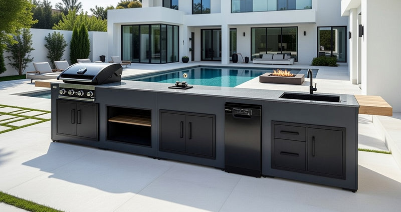 Grillandia Outdoor Kitchen GrandPro 4 Burner Gas BBQ, Fridge, and Sink | 4.4M