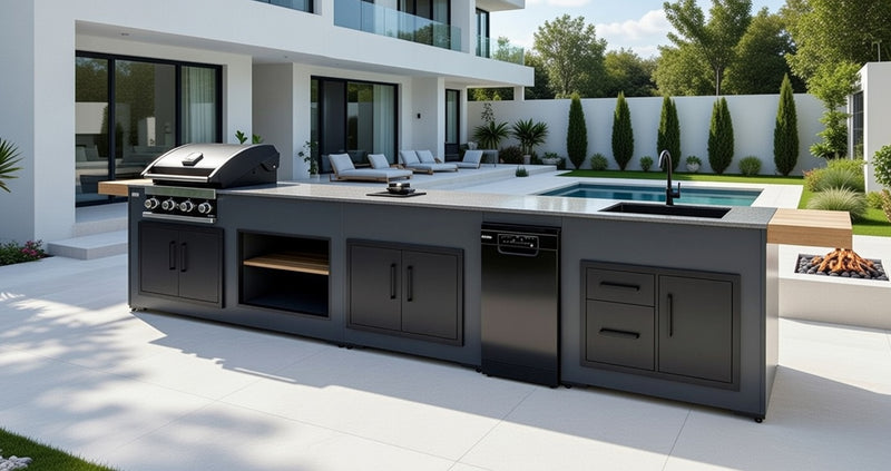 Grillandia Outdoor Kitchen GrandPro 4 Burner Gas BBQ, Fridge, and Sink | 4.4M