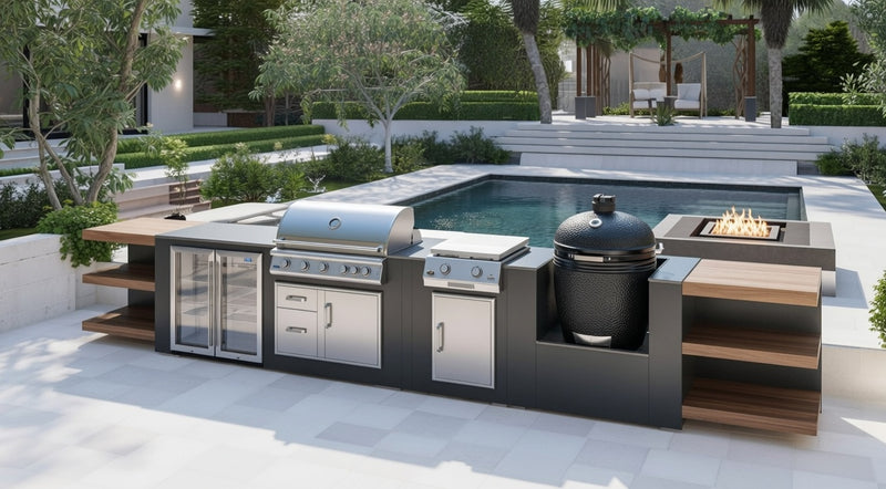 Grillandia Outdoor Kitchen Paired with Brabura BBQ, Plancha, and Kamado Grill | 5M