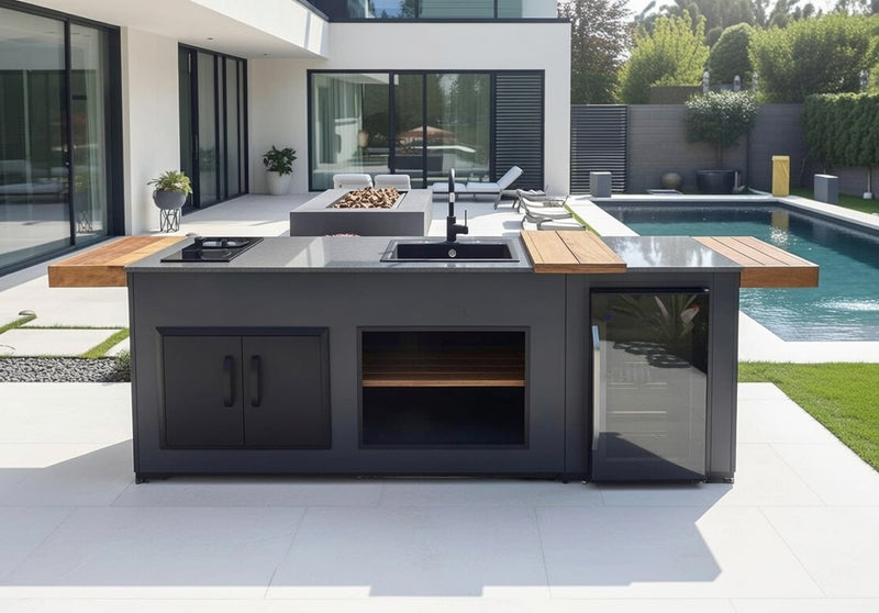 Grillandia Outdoor Kitchen, 2 Burner Gas Hob, Fridge, Sink and Cutting Board | 2.4M