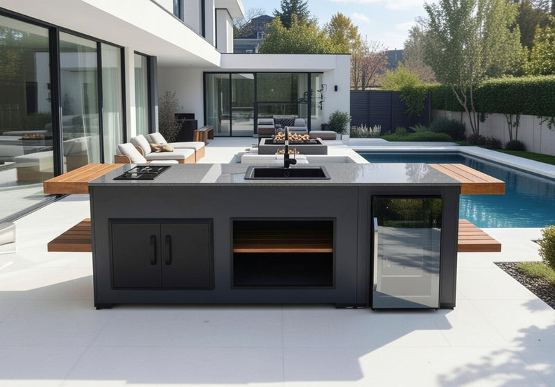 Grillandia Outdoor Kitchen, 2 Burner Gas Hob, Fridge, Sink and Cutting Board | 2.4M