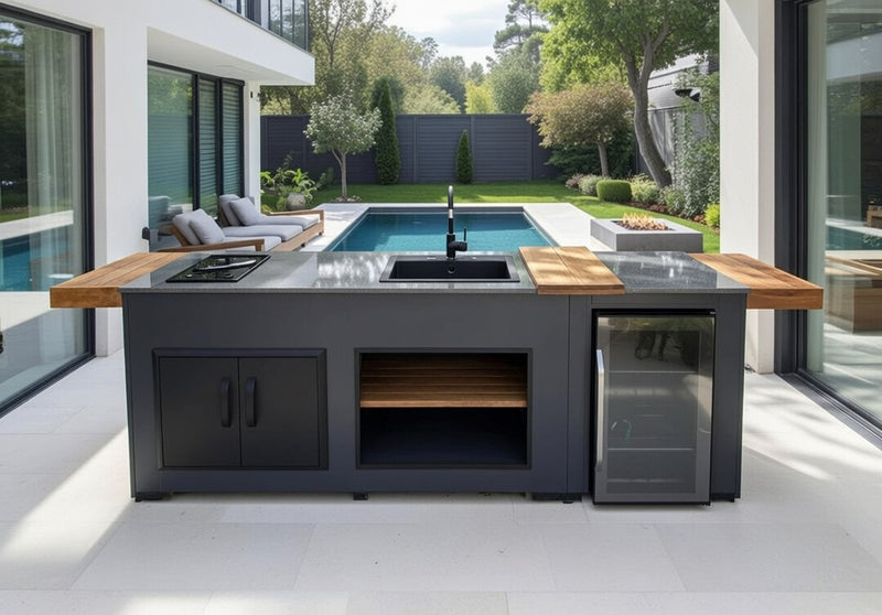 Grillandia Outdoor Kitchen, 2 Burner Gas Hob, Fridge, Sink and Cutting Board | 2.4M