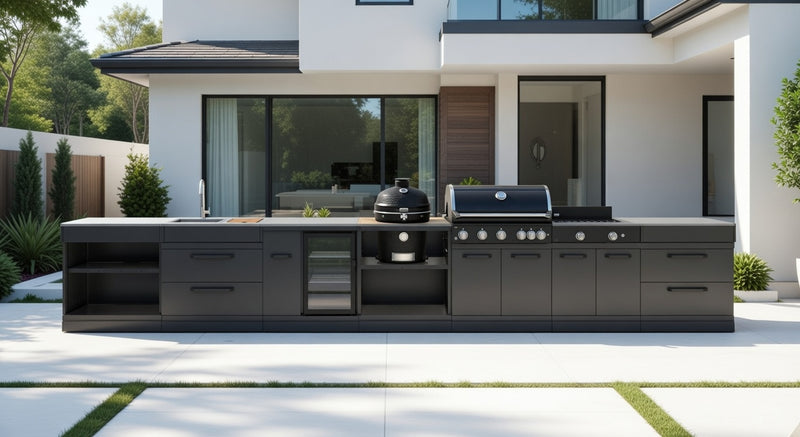 GRLLR Outdoor Kitchen 5 Burner BBQ, Stove unit,Fridge, Sink and Kamado | Full length 5.7M