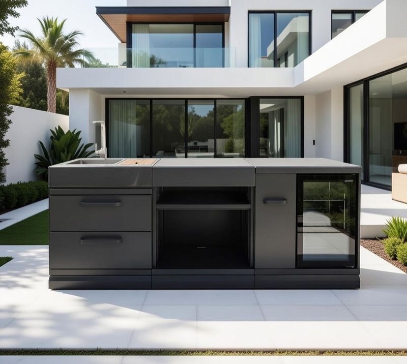 GRLLR Outdoor Kitchen Sink Open Shelve and Fridge | Full length 2.4M