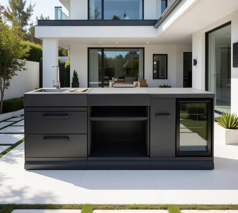 GRLLR Outdoor Kitchen Sink Open Shelve and Fridge | Full length 2.4M