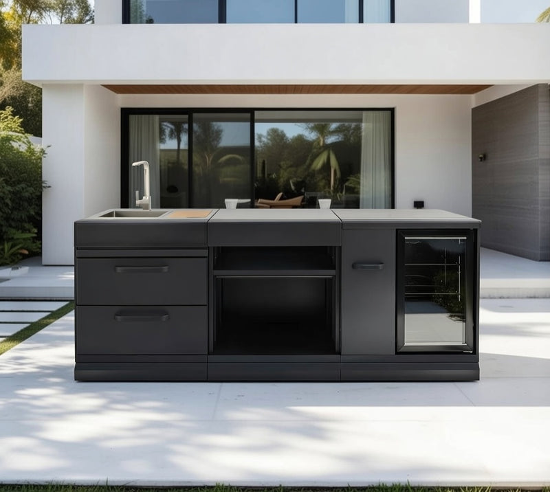 GRLLR Outdoor Kitchen Sink Open Shelve and Fridge | Full length 2.4M