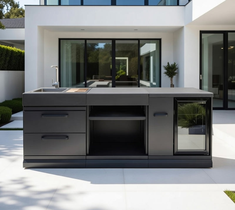 GRLLR Outdoor Kitchen Sink Open Shelve and Fridge | Full length 2.4M