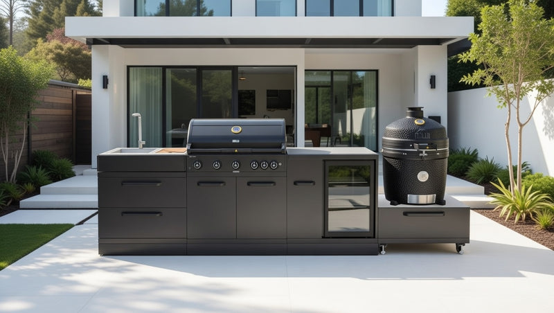 GRLLR Outdoor Kitchen 5 Burner BBQ, Fridge,Sink and kamado | Full length 3.5M