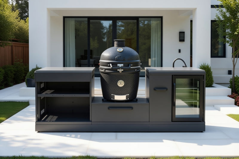GRLLR Outdoor Kitchen Sink Open Shelve, Kamado and Fridge | Full length 2.4M