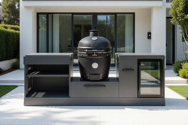 GRLLR Outdoor Kitchen Sink Open Shelve, Kamado and Fridge | Full length 2.4M