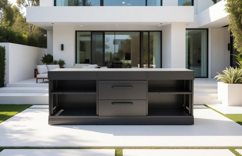GRLLR Outdoor Kitchen Kamado Island Open shelves | Full length 2.4M