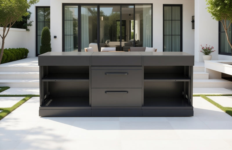GRLLR Outdoor Kitchen Kamado Island Open shelves | Full length 2.4M