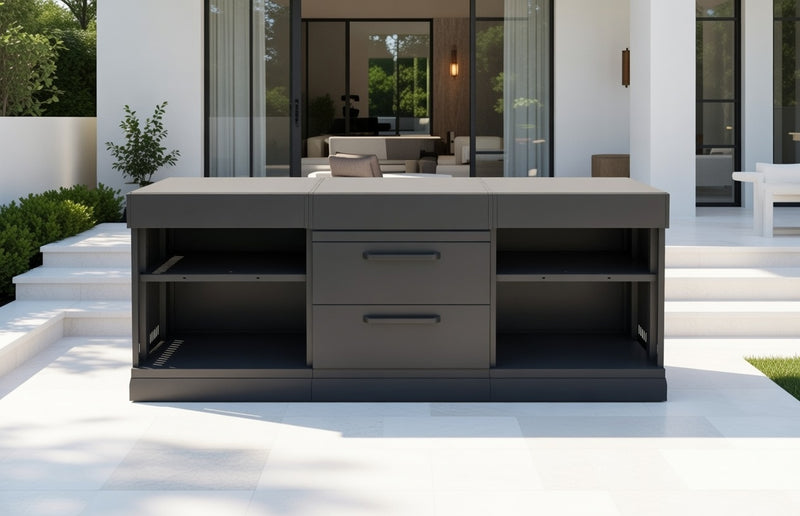 GRLLR Outdoor Kitchen Kamado Island Open shelves | Full length 2.4M
