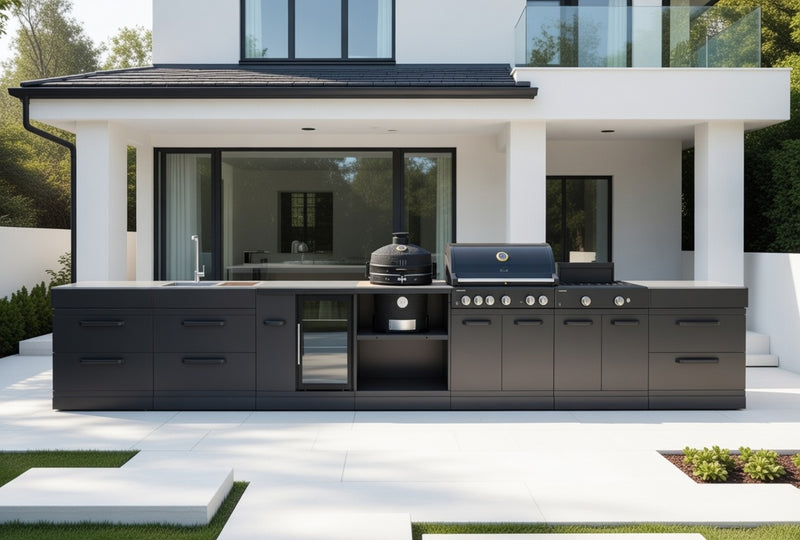 GRLLR Outdoor Kitchen 5 Burner BBQ, Stove unit,Fridge, Sink and Kamado 2D | Full length 5.7M