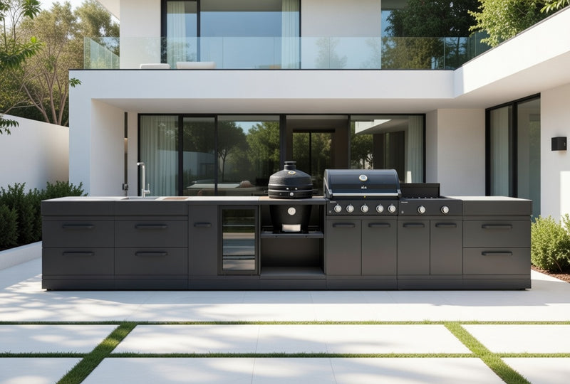 GRLLR Outdoor Kitchen 5 Burner BBQ, Stove unit,Fridge, Sink and Kamado 2D | Full length 5.7M