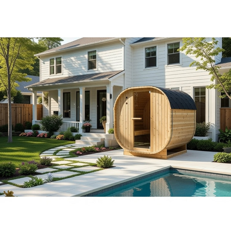 Outdoor Oval Barrel Sauna Combination Infrared/ traditional 1842 x1200 x 1945mm