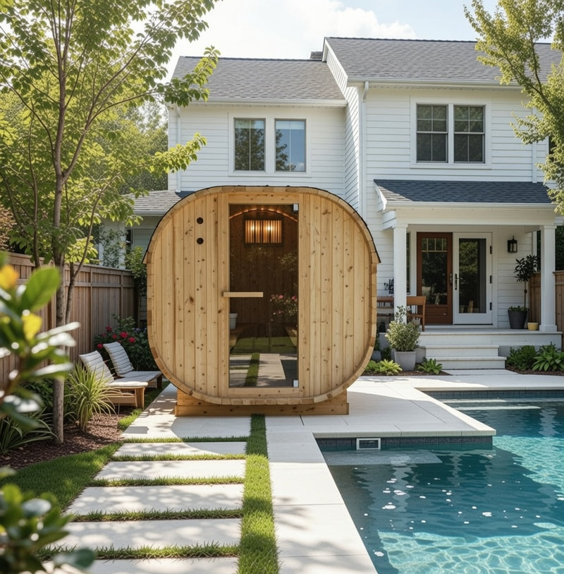 Outdoor Oval Barrel Sauna Combination Infrared/ traditional 1842 x1200 x 1945mm