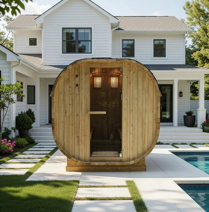 Outdoor Oval Barrel Sauna Combination Infrared/ traditional 1842 x1200 x 1945mm