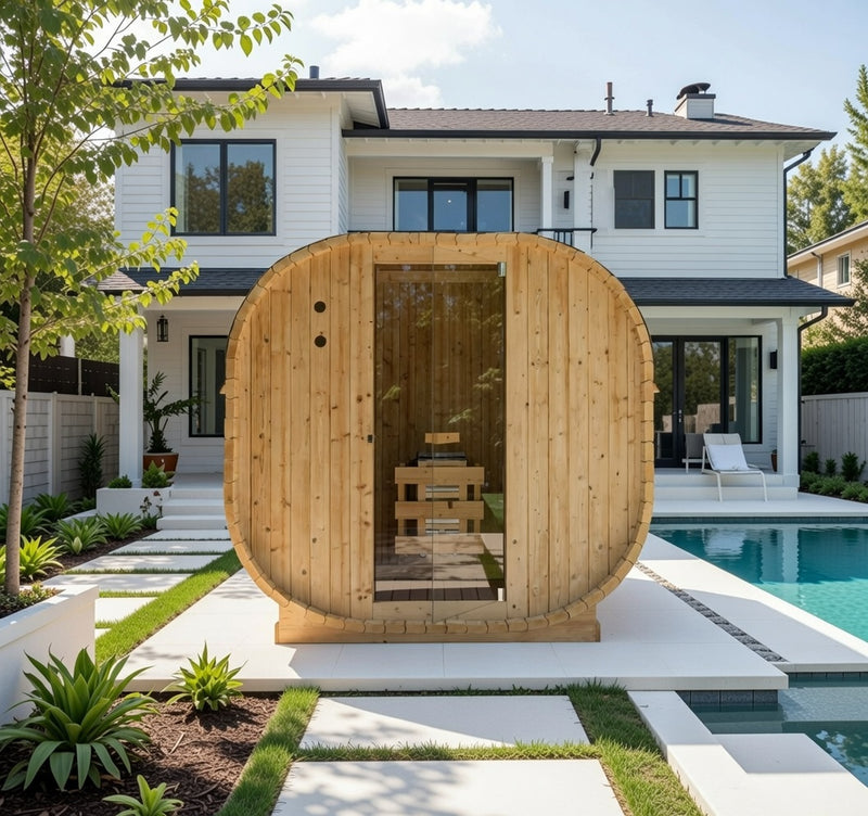 Outdoor Oval Barrel Sauna Combination Infrared/ traditional 1842 x1200 x 1945mm