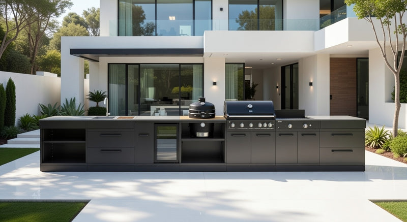 GRLLR Outdoor Kitchen 5 Burner BBQ, Stove unit,Fridge, Sink and Kamado | Full length 5.7M