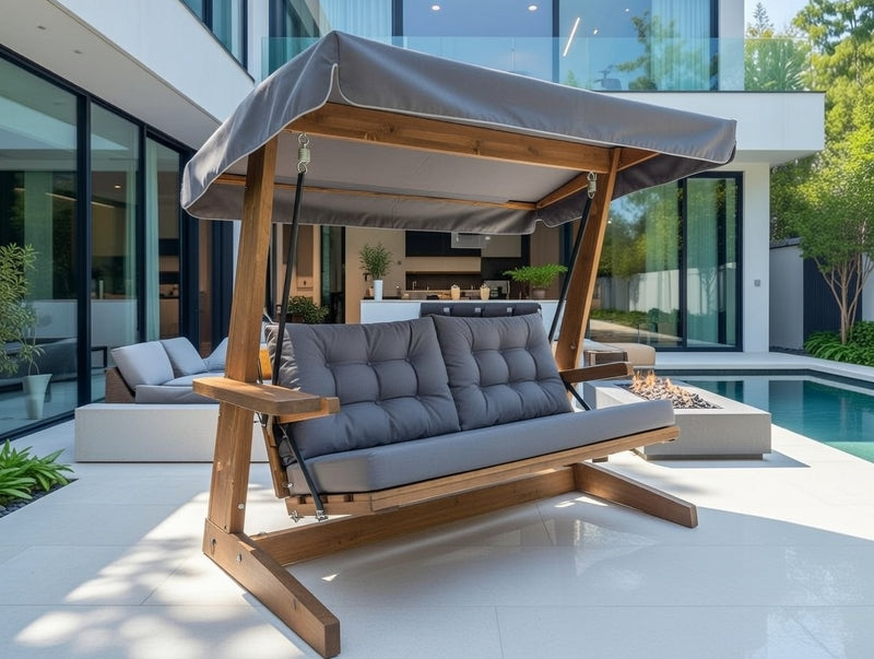 Brestwick Pine 3 Seater Swing Seat with Grey Cushions