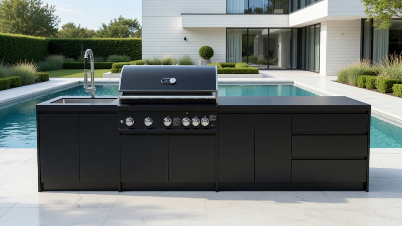 Whistler Fairford Black Outdoor Kitchen with Burford 5-Burner BBQ | 3.5M Full-Length