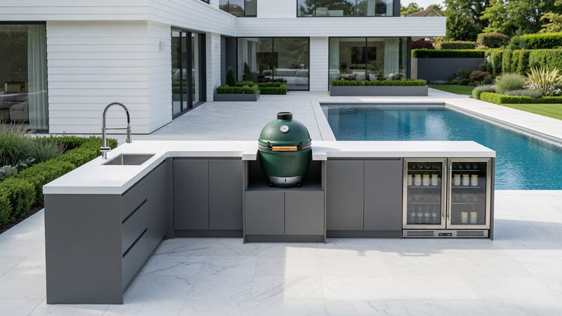 Whistler Fairford L-Shaped Grey Outdoor Kitchen | Dimensions 2.3m x 4m