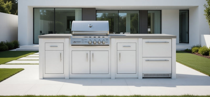 Grandpro by Stoll Aluminum Outdoor Kitchen Crossray, and Double Drawer Fridge | 3M