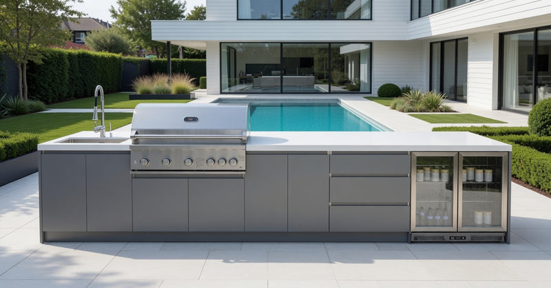 Whistler Fairford Grey Outdoor Kitchen with Burford 5-Burner BBQ | 4.5M Full-Length