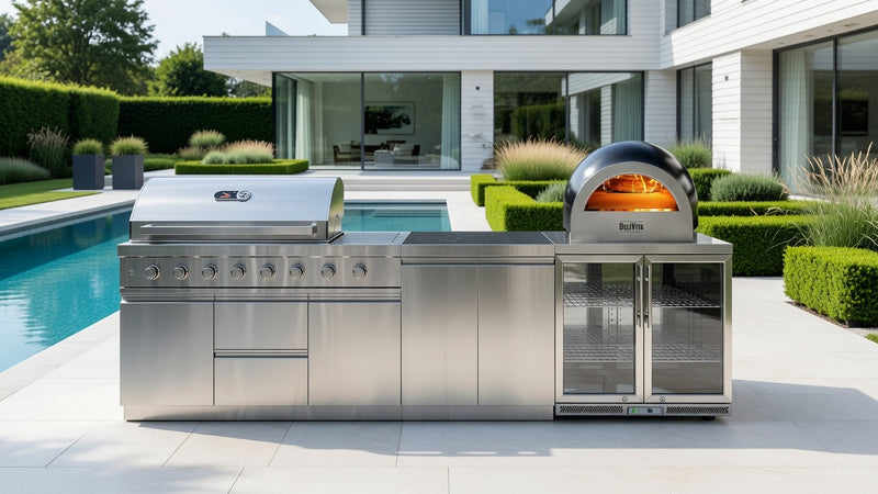 Whistler Grills Blockley 6-Burner Kitchen with Double Door Fridge - Stainless Steel 3.3m and Pizza Oven