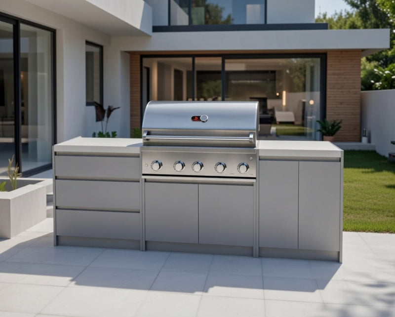 Whistler Fairford Grey Outdoor Kitchen with Burford 5-Burner BBQ | 2.7M Full-Length