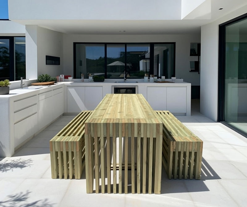 Pressure-Treated Timber Outdoor Table Set | 4-Meter with Two Benches