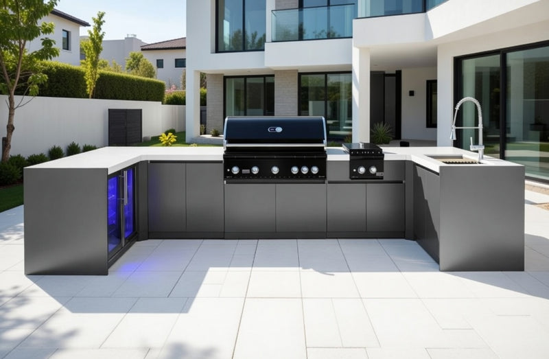 Whistler Fairford Outdoor Kitchen with Burford 5-Burner BBQ and side burner | 1.6M X 4.2M x 1.6 Full-Length