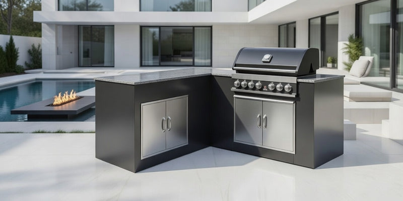 Grillandia L-Shape Outdoor Kitchen Paired with Grandpro 5 Burner Gas BBQ | 2.3M x 1.7M