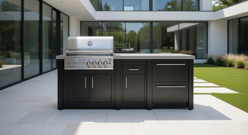 Grandpro by Stoll Aluminum Outdoor Kitchen Graphite Crossray and Double Drawer Fridge | 2.3M