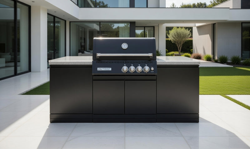 GrandPro Outdoor Kitchen with Black CrossRay 4 Burner BBQ, - 2.2m
