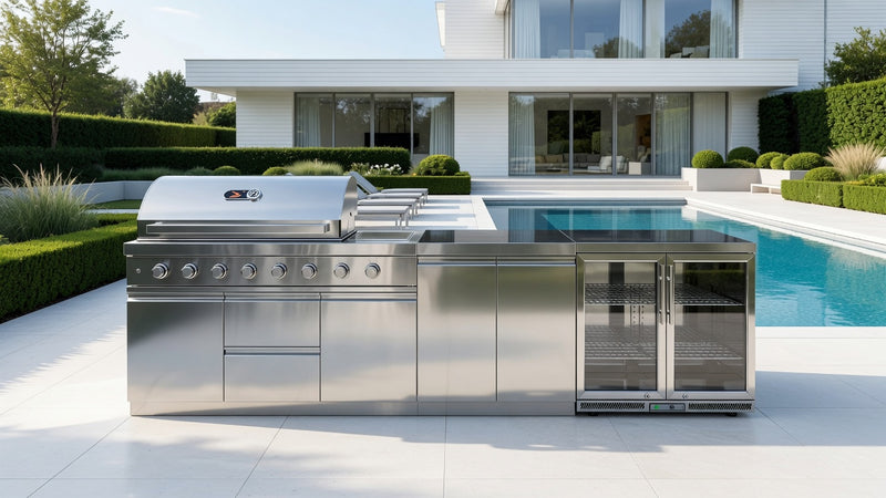 Whistler Grills Blockley 6-Burner Kitchen with Double Door Fridge - Stainless Steel 3.3m