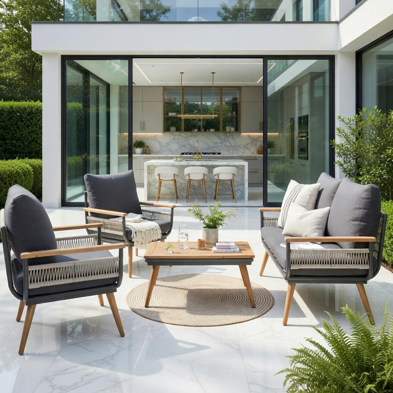 Kimora 4 Seat Lounge set with Grey Fabric Cushion