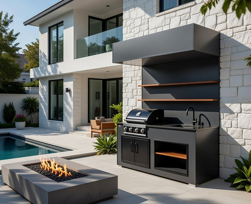 Grillandia Outdoor Kitchen Open Gas Grill Cabana, and Sink | 2M