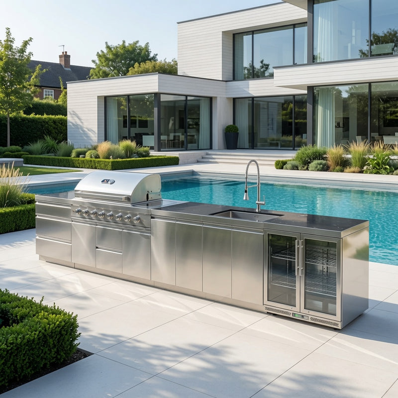 Whistler Grills Lechlade 6-Burner Kitchen with Double Door Fridge and Sink - Stainless Steel 4.8Meters