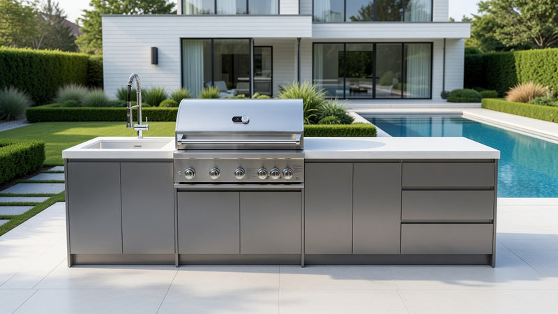 Whistler Fairford Grey Outdoor Kitchen with Burford 5-Burner BBQ | 3.5M Full-Length
