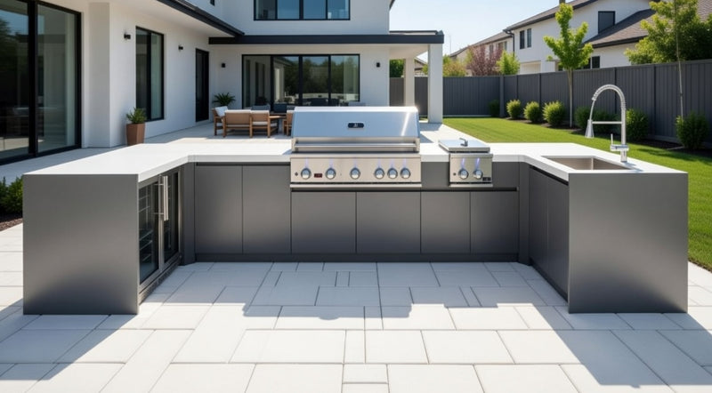 Whistler Fairford Outdoor Kitchen with Burford 5-Burner BBQ and side burner | 1.6M X 4.2M x 1.6 Full-Length