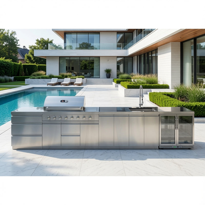 Whistler Grills Lechlade 6-Burner Kitchen with Double Door Fridge and Sink - Stainless Steel 4.8Meters